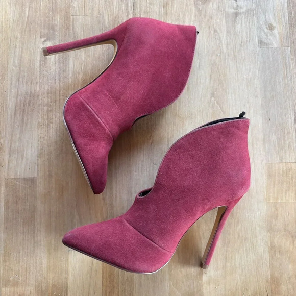 FOREVER 21 Red Maroon Faux Suede Point Toe High Heel Stiletto Ankle Booties 5.5 - Picture 4 of 11